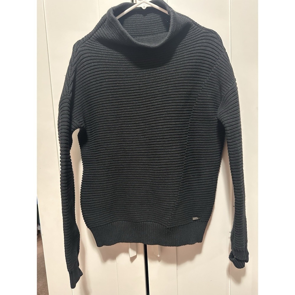 Sweaty Betty London Ribbed Cowl Neck Black Wool and Cotton Blend Sweater Size S